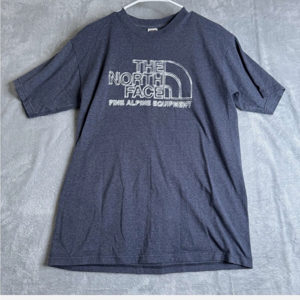 The North Face T Shirt Mens M Blue Cotton Blend Graphic Logo Fine Alpine Outdoor